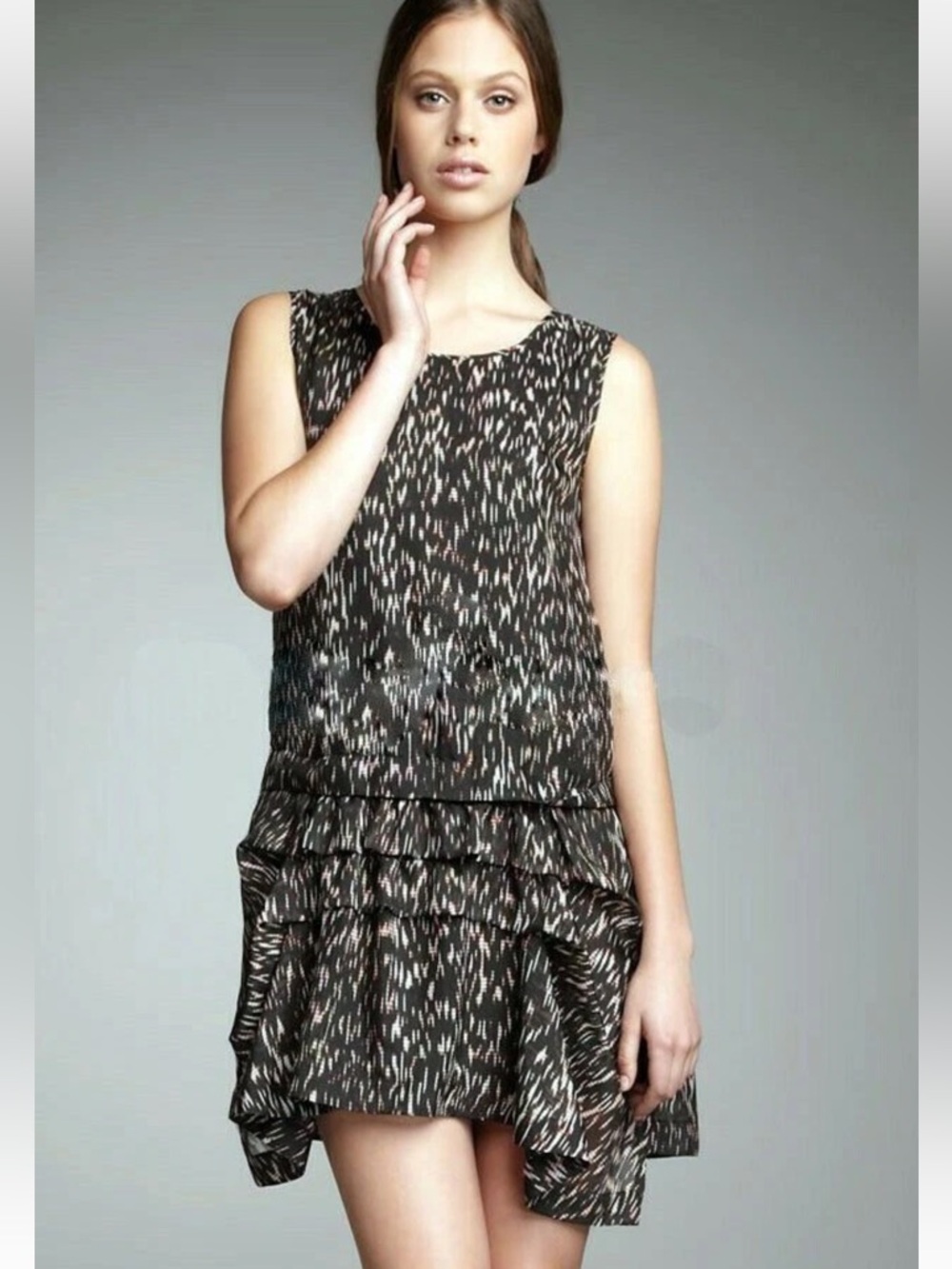 Theory Rikina Flame Silk Sleeveless Dress Drop Waist Above Knee